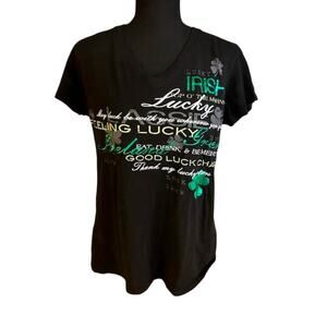 Lucky Irish St. Patrick’s Day Graphic T-Shirt – Black – Women's Size Large